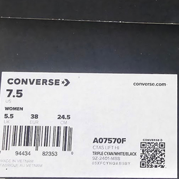 Converse CTAS Lift Hi Tops Brand New Women's Size 7.5 Cyan A07570F NWT - Picture 7 of 7